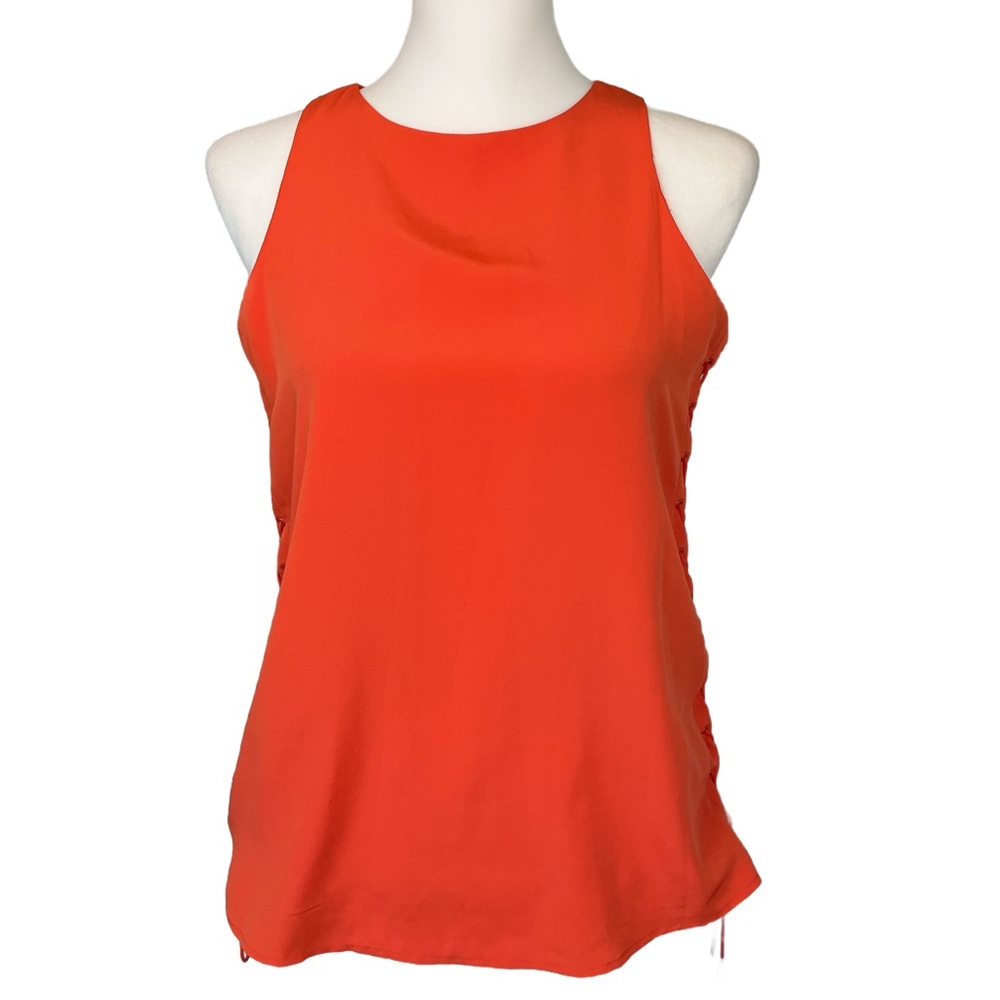 Lauren Ralph Lauren Vibrant Orange Silky Lined Tank Top Fun Side Laces 4 Petite